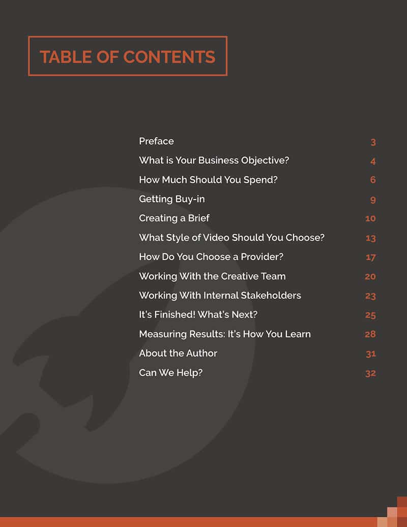 Table of contents of ebook