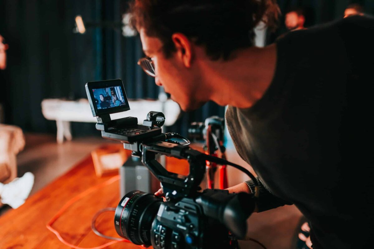 Man records video podcast