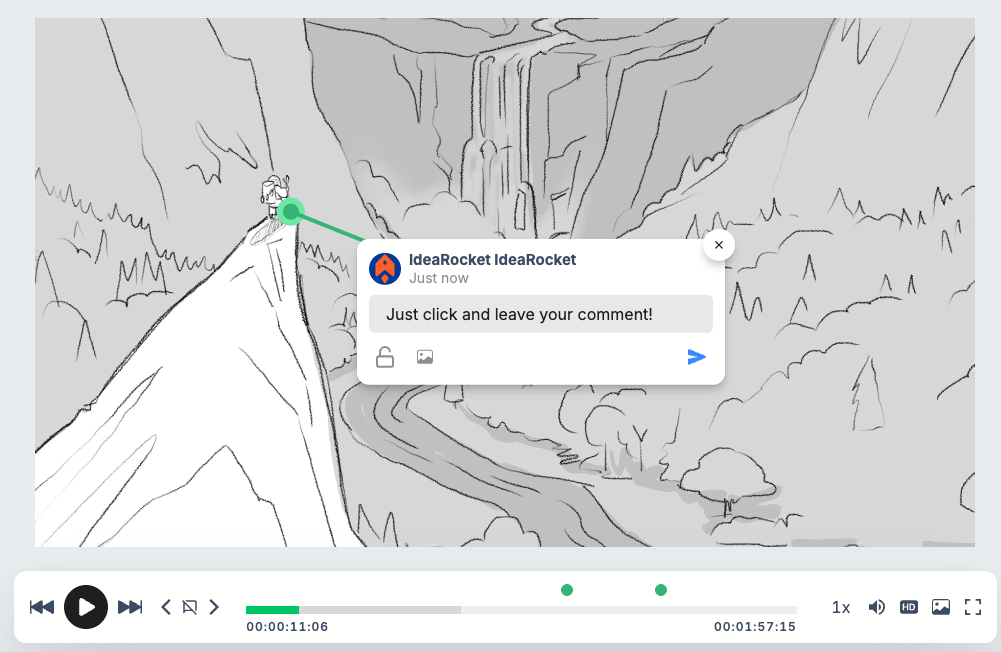 Wipster review interface with a reviewer comment pinned to a point in the video frame