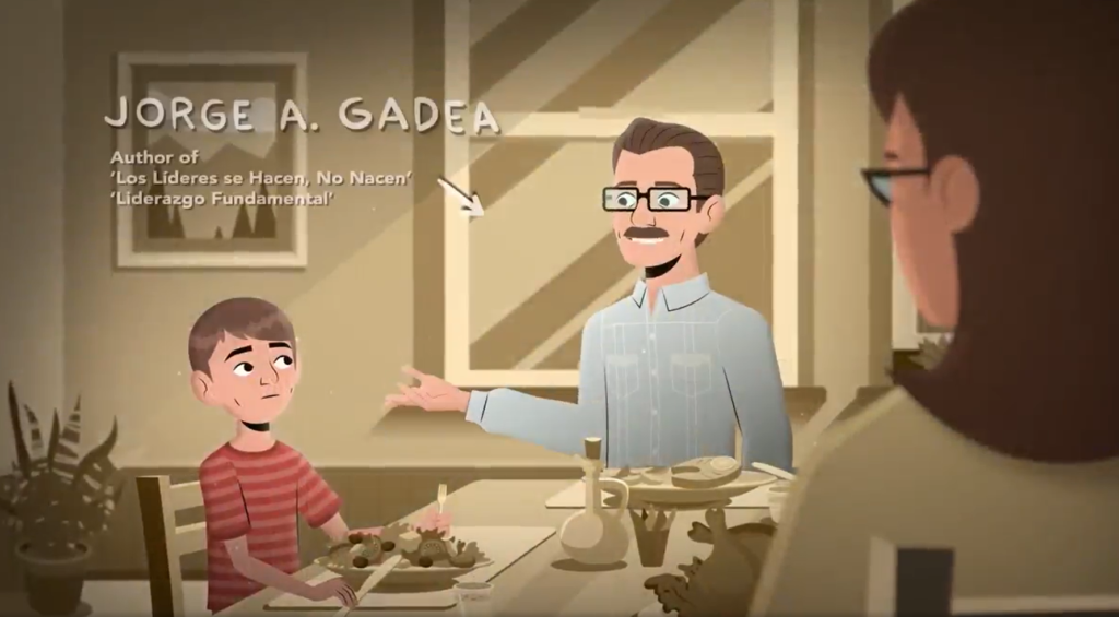 Screenshot of a young Will Gadea at dinner with his father from our Founder's Story video
