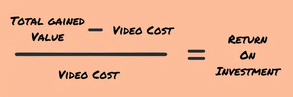 Equation to calculate your return. Subtract video cost from total gained value. Divide the result by the video cost to find return on investment.