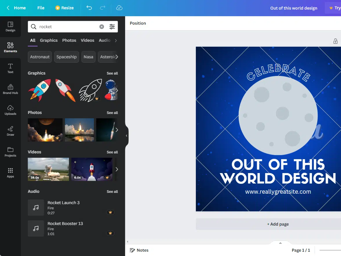 screenshot of the canva content creation tool