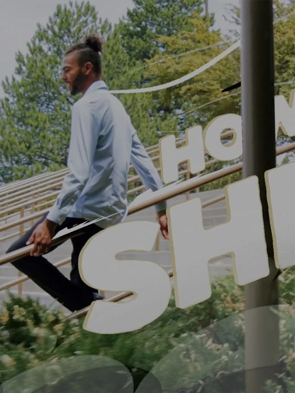 Text accompanies guy sliding down a handrail